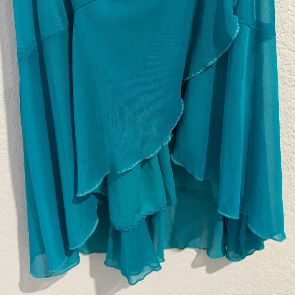 Ruby Rox Teal Blue Ruched Cowl Neck High-Low Ruffle Cocktail Dress Womens Medium - Picture 4 of 6